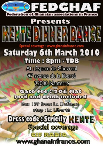 Affiche de la soire dansante Kente du 06 mars
