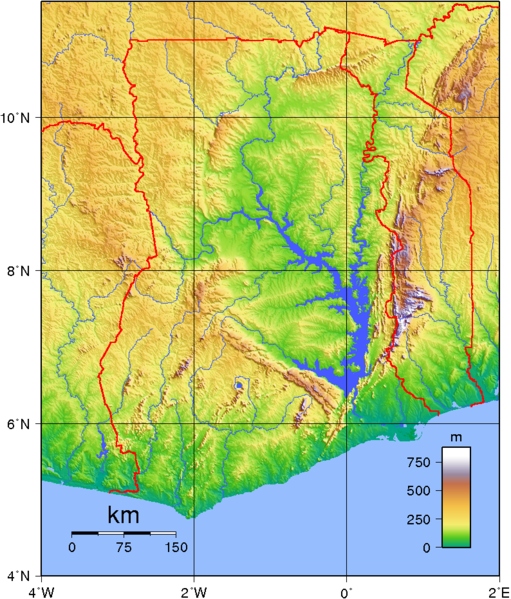 Carte topographique du Ghana